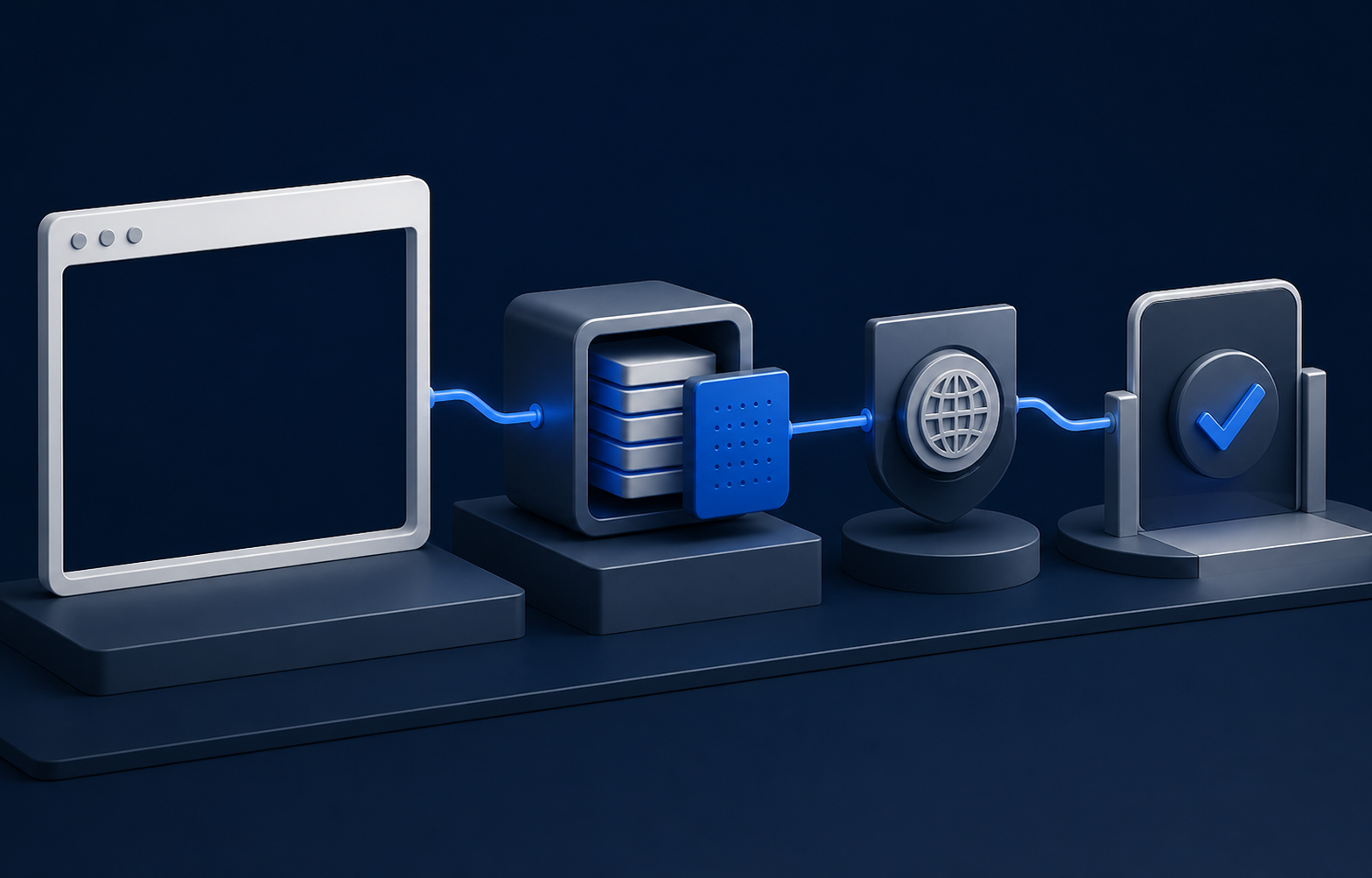 Conceptual browser, protected vault, origin check, and approval gate connected in one controlled path.